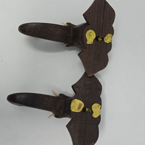 VTG Hand Carved Wood Elephant Head Wall Hanging /Hooks 6"x5" Set of 2 - Picture 9 of 9
